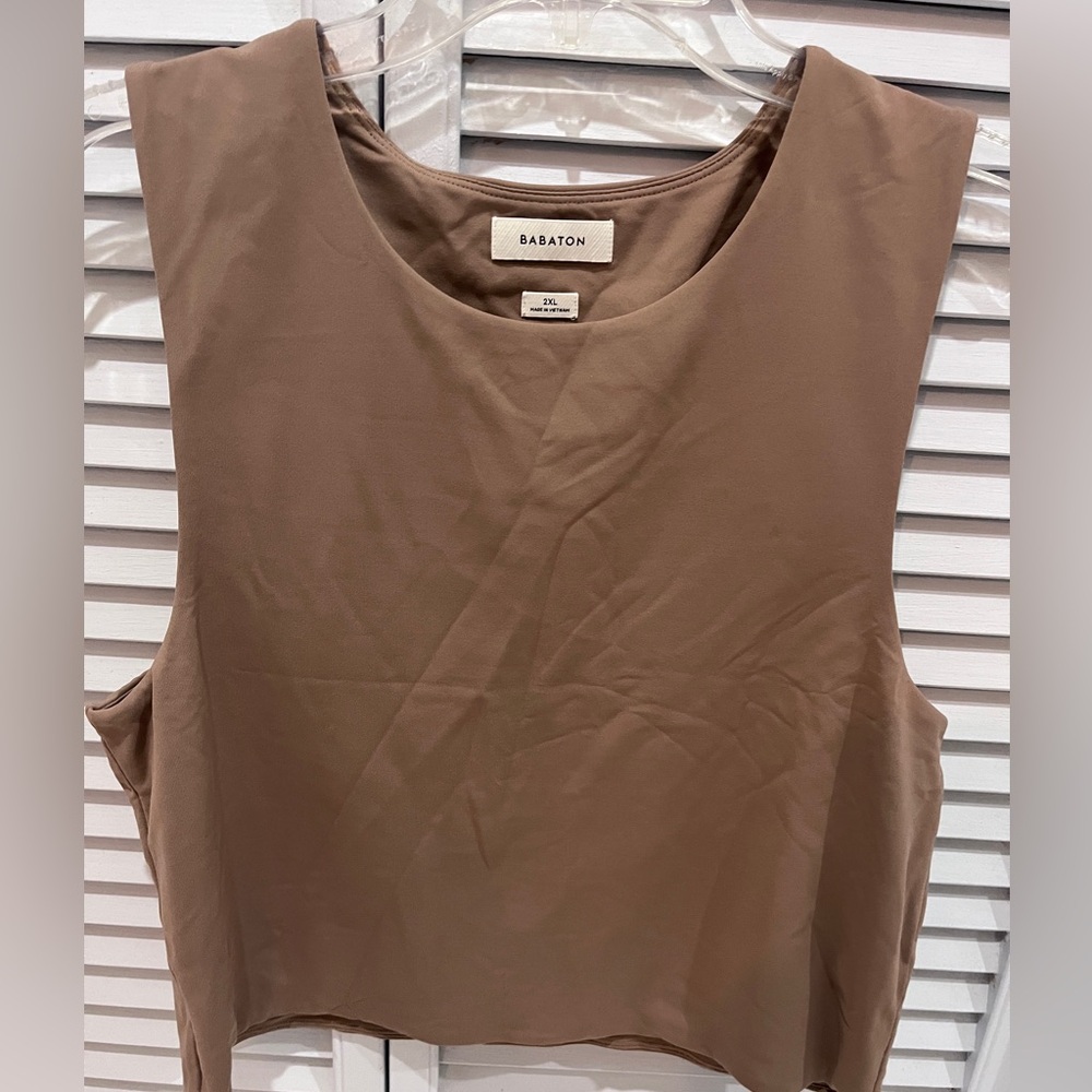 Brown Scoop Neck Sleeveless Crop Tank Top